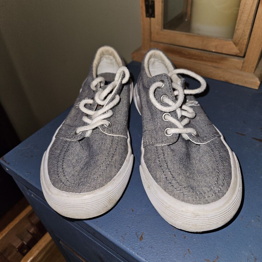 Polo Ralph Lauren Boys Youth Size 13 Gray White Canvas Boat Shoes Loafers Preppy - Picture 6 of 6